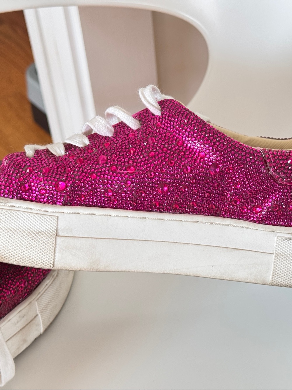 Betsy Johnson Sparkling Hot Pink Crystal Lace-Up Women's Sneakers - Picture 4 of 5